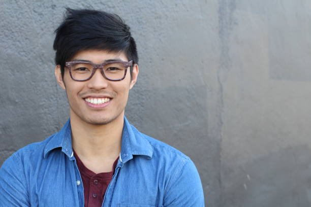 Asian Man Portrait Smiling Isolated with copy space.
